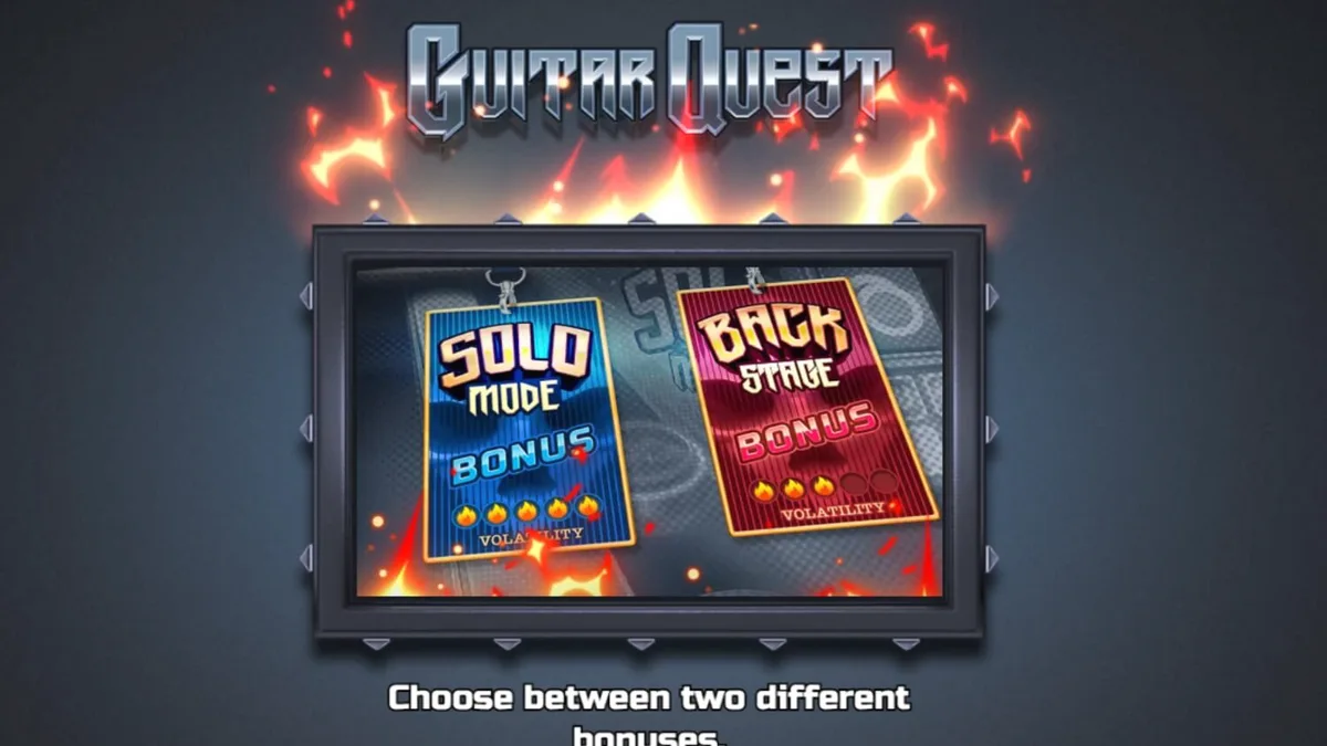 Tampilan visual slot Guitar Quest dengan nuansa garasi rock