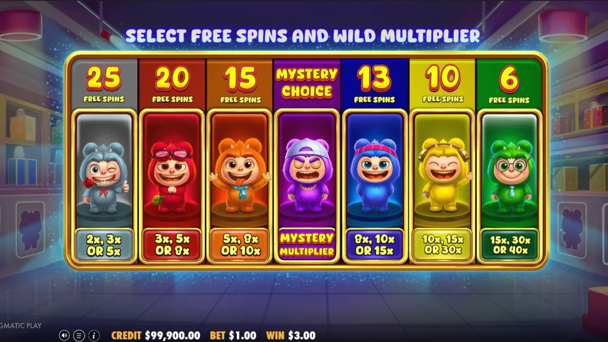 Tampilan visual slot Furry Bonanza Megaways dengan karakter beruang lucu